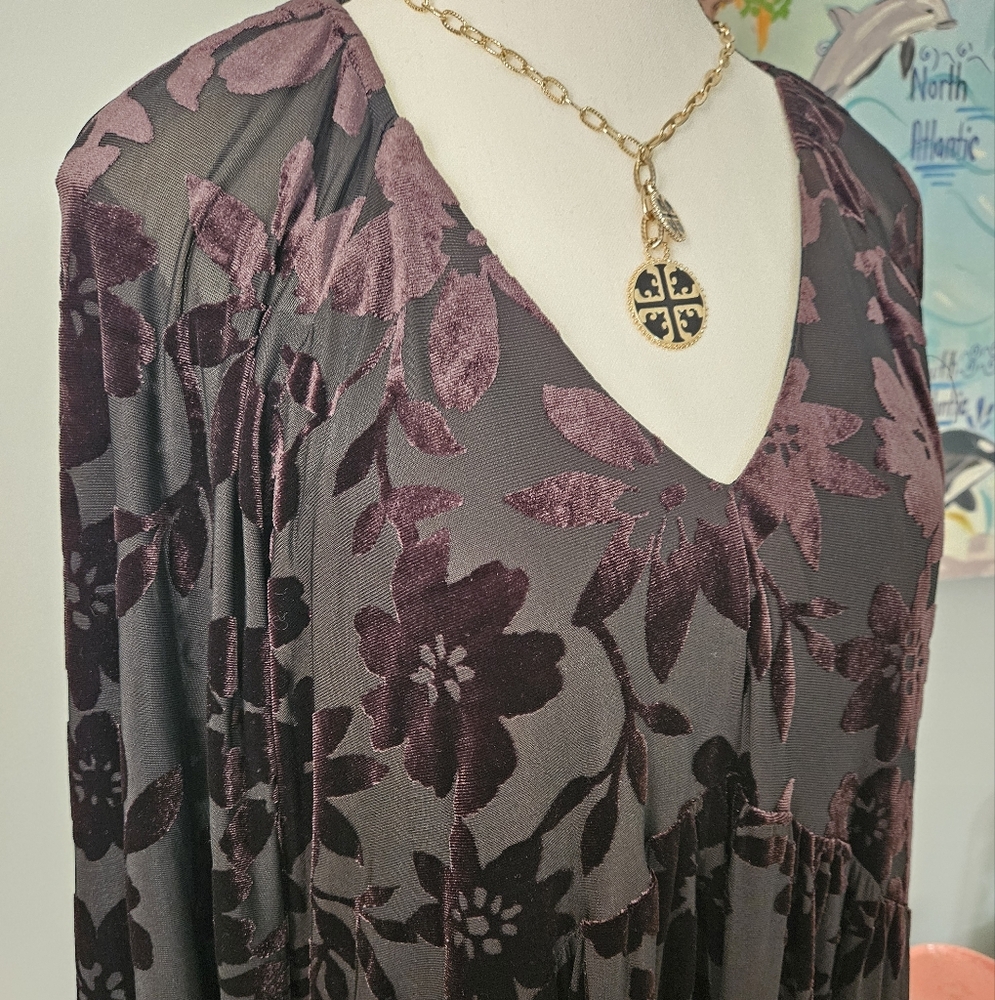 Women's Velevet Long Sleeve Fit and Flare Dress